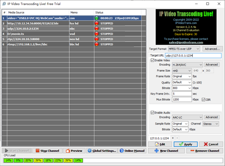 IP Video Transcoding Live! Screen Shot